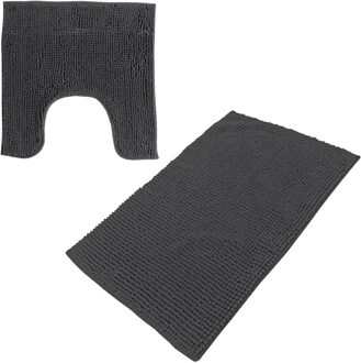 Urban Living badkamer droogloop matjes/tapijt - set 2x stuks - polyester - antraciet