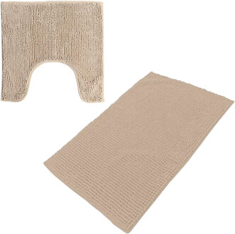 Urban Living badkamer droogloop matjes/tapijt - set 2x stuks - polyester - beige - Badmatjes