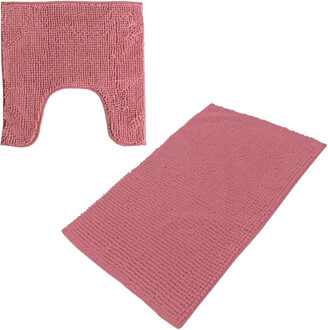 Urban Living badkamer droogloop matjes/tapijt - set 2x stuks - polyester - oud roze