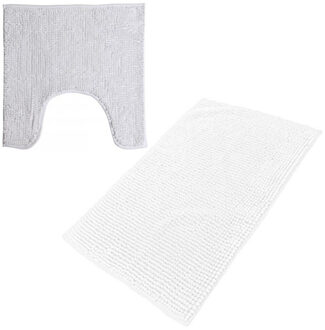 Urban Living badkamer droogloop matjes/tapijt - set 2x stuks - polyester - parel wit - Badmatjes