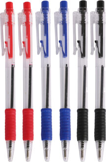 Urban Living Balpennen - 24x stuks - kleurenmix - rood - blauw - zwart - softgrip