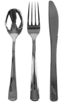 Urban Living BBQ/verjaardag/camping bestek - 108x - stevig kunststof - 17 cm - zilver - herbruikbaar