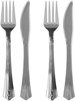 Urban Living BBQ/verjaardag/camping bestek - 16 personen - stevig kunststof - 17 cm - zilver - herbruikbaar