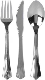 Urban Living BBQ/verjaardag/camping bestek - 40 personen - stevig kunststof - 17 cm - zilver - herbruikbaar