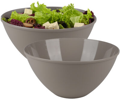 Urban Living Beslagkom/mengkom/salade schaal - 4x - 5 liter - kunststof - beige - D27 x H13 cm