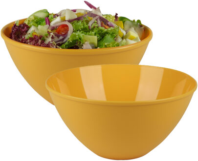 Urban Living Beslagkom/mengkom/salade schaal - 4x - 5 liter - kunststof - okergeel - D27 x H13 cm