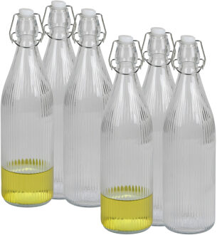 Urban Living Beugelfles/Weckfles - 6x - transparant glas - luchtdicht - 1 liter - waterfles