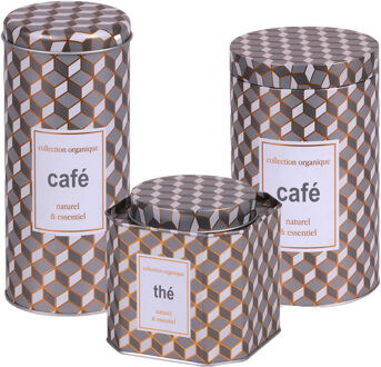 Urban Living Bewaarblik - retro print - metaal - 3 maten - thee/koffie