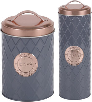 Urban Living Bewaarblikken - metaal - grijs/rose - 2 maten - opberg/voorraad