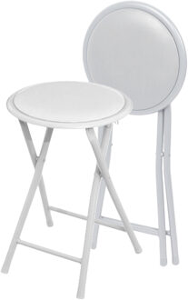 Urban Living Bijzet krukje - 2x - wit - metaal - 30 x 45 cm - inklapbaar - woonaccessoires
