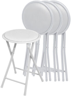 Urban Living Bijzet krukje - 4x - wit - metaal - 30 x 45 cm - inklapbaar - woonaccessoires