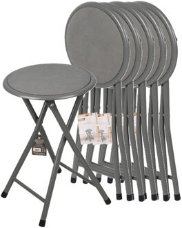Urban Living Bijzet krukje - 6x - donkergrijs - metaal - 30 x 45 cm - inklapbaar - woonaccessoires