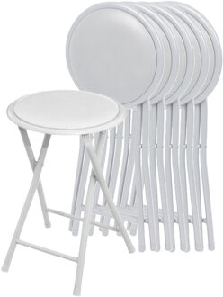 Urban Living Bijzet krukje - 6x - wit - metaal - 30 x 45 cm - inklapbaar - woonaccessoires