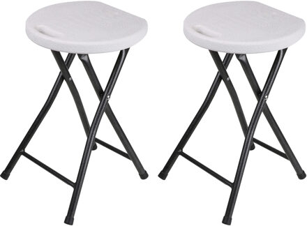 Urban Living bijzet krukje/stoel - 2x - Opvouwbaar - wit/zilver - D30 x H45 cm