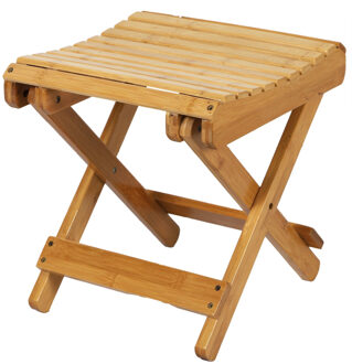 Urban Living Bijzet krukje/stoel - Inklapbaar - lichtbruin - vouwkruk - bamboe - 28 x 31 cm