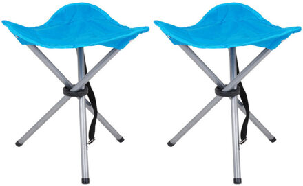Urban Living bijzet krukje/stoeltje - 2x - Opvouwbaar - Camping/outdoor - D32 x H43 cm - Blauw