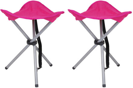 Urban Living bijzet krukje/stoeltje - 2x - Opvouwbaar - Camping/outdoor - D32 x H43 cm - Roze