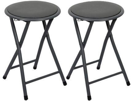 Urban Living Bijzet krukjes - 2x - antraciet - metaal/stof - D30 x H45 cm - opvouwbaar