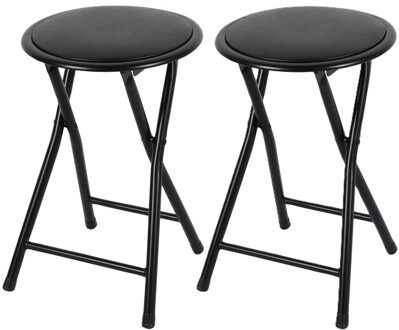 Urban Living Bijzet krukjes - 2x - zwart - metaal/stof - D30 x H45 cm - opvouwbaar