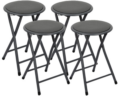 Urban Living Bijzet krukjes - 4x - antraciet - metaal/stof - D30 x H45 cm - opvouwbaar