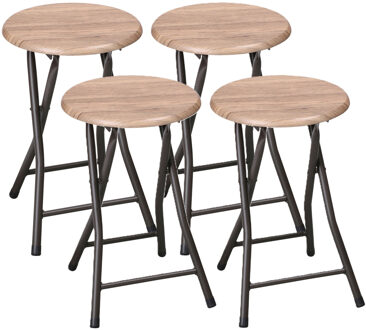 Urban Living Bijzet krukjes - 4x - zwart/beige - metaal/hout - D30 x H45 cm - opvouwbaar