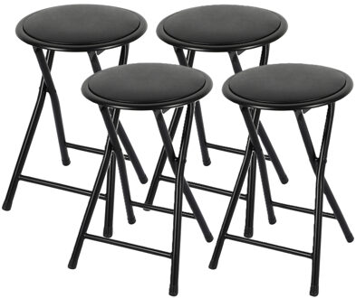 Urban Living Bijzet krukjes - 4x - zwart - metaal/stof - D30 x H45 cm - opvouwbaar