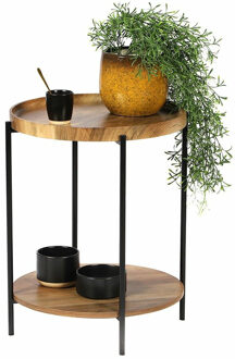 Urban Living Bijzettafel/koffietafel Joya - hout - metaal - zwart - D42 x H51 cm