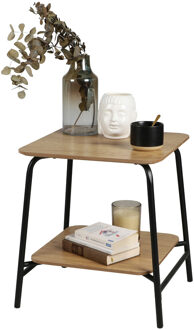Urban Living Bijzettafel met 2 levels - zwart/bruin - metaal/hout - L45 x B45 x H51 cm