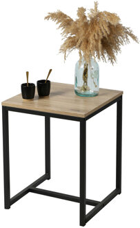 Urban Living Bijzettafel/plantenstandaard - zwart - metaal/hout - L40 x B40 x H50 cm
