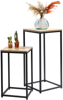 Urban Living Bijzettafel set - 2-delig - zwart/bruin - metaal/hout - 2 formaten