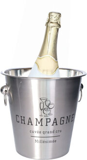 Urban Living Champagne & wijnfles koeler/ijsemmer - zilver - RVS - 22 x 21 cm - De luxe model - IJsemmers Zilverkleurig