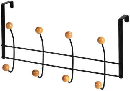 Urban Living Deur ophang kapstok - met 8x ophanghaken/knoppen - zwart/beige - B38 x H21 cm