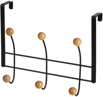 Urban Living Deurkapstok - 6 ophang knoppen - black - metaal/hout - ruimtebesparend