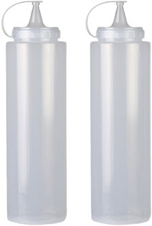 Urban Living Doseerfles/sausfles - 2x - kunststof - met schenktuit - 1000 ml - 28 cm