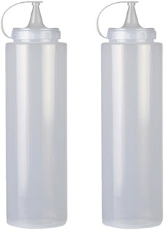 Urban Living Doseerfles/sausfles - 2x - kunststof - met schenktuit - 400 ml - 16 cm