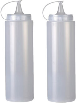 Urban Living Doseerfles/sausfles - 2x - kunststof - met schenktuit - 700 ml - 21 cm
