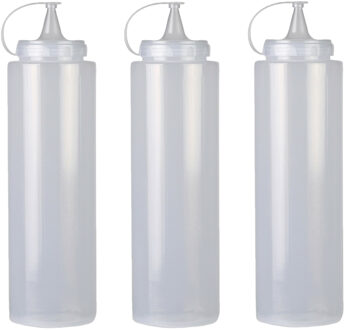 Urban Living Doseerfles/sausfles - 3x - kunststof - met schenktuit - 1000 ml - 28 cm