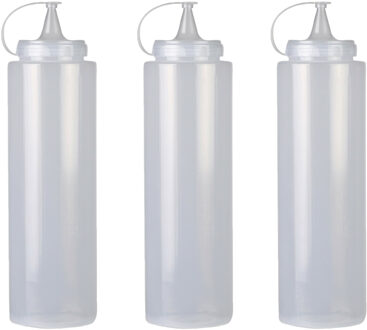 Urban Living Doseerfles/sausfles - 3x - kunststof - met schenktuit - 400 ml - 16 cm