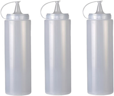 Urban Living Doseerfles/sausfles - 3x - kunststof - met schenktuit - 700 ml - 21 cm