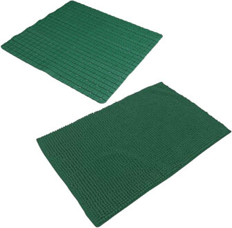 Urban Living Douche anti-slip en droogloop mat/tapijt - badkamer set - rubber/polyester - donkergroen - Badmatjes