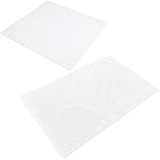 Urban Living Douche anti-slip en droogloop mat/tapijt - badkamer set - rubber/polyester - parel wit - Badmatjes