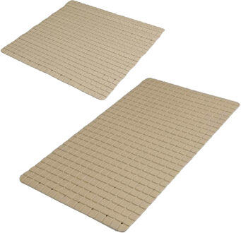 Urban Living Douche/badkamer anti-slip matten set - 2x stuks - rubber - beige - Badmatjes