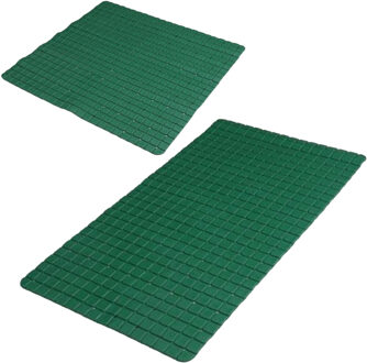 Urban Living Douche/badkamer anti-slip matten set - 2x stuks - rubber - donkergroen