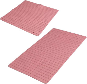 Urban Living Douche/badkamer anti-slip matten set - 2x stuks - rubber - oud roze
