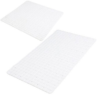 Urban Living Douche/badkamer anti-slip matten set - 2x stuks - rubber - wit