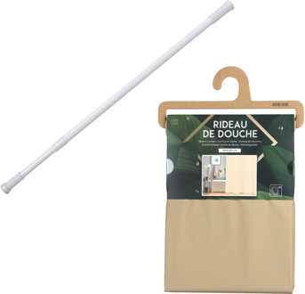 Urban Living Douchegordijn met ringen - beige - pvc - 180 x 200 cm - incl ophangstang uitschuifbaar 70-120 cm - Douchegordijnen