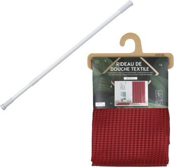 Urban Living Douchegordijn met ringen - donkerrood - polyester - 180x200 cm - incl ophangstang uitschuifbaar 70-1