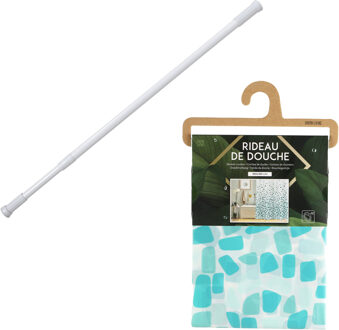 Urban Living Douchegordijn met ringen - wit/blauw - pvc - 180x180 cm - incl ophangstang uitschuifbaar 70-120 cm