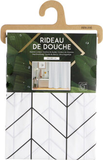 Urban Living Douchegordijn met ringen - wit/lichtgrijs - Lines print - PVC - 180 x 180 cm - wasbaar