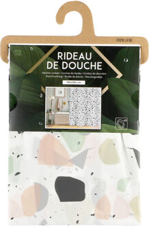 Urban Living Douchegordijn met ringen - wit/multi kleuren - mozaiek print - PVC - 180 x 180 cm - wasbaar